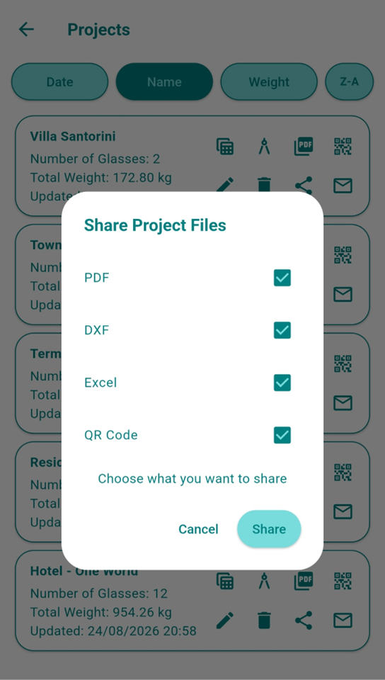 GlassiGo project export and sharing options