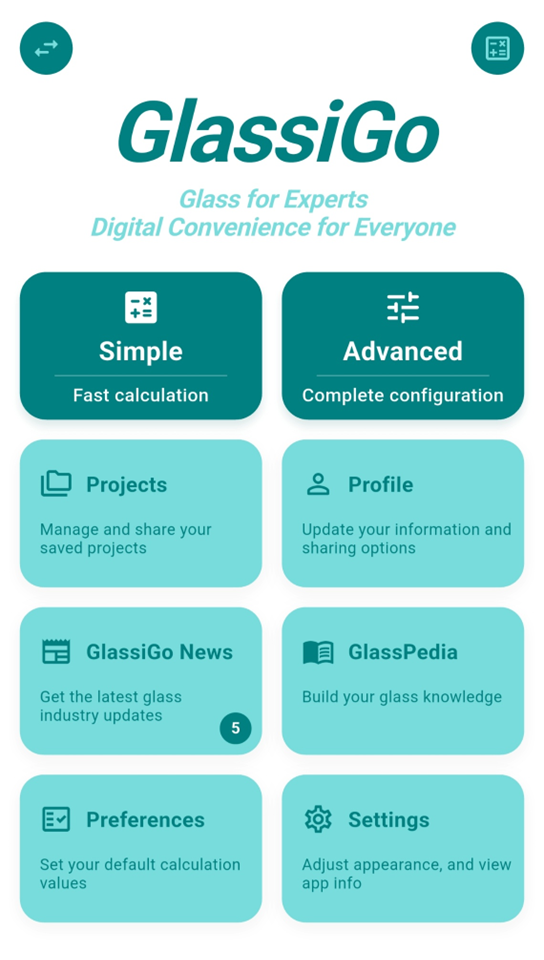 GlassiGo Android app home screen