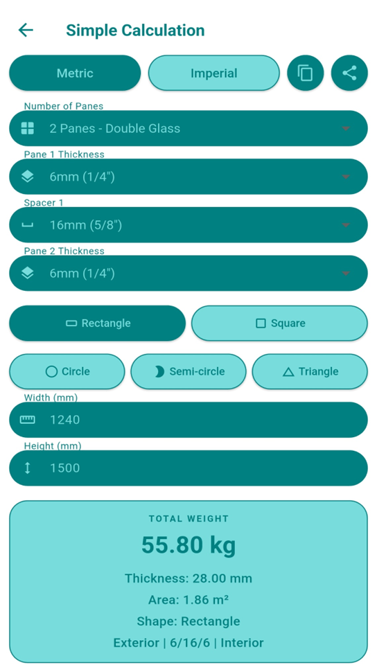 GlassiGo simple glass calculation screen